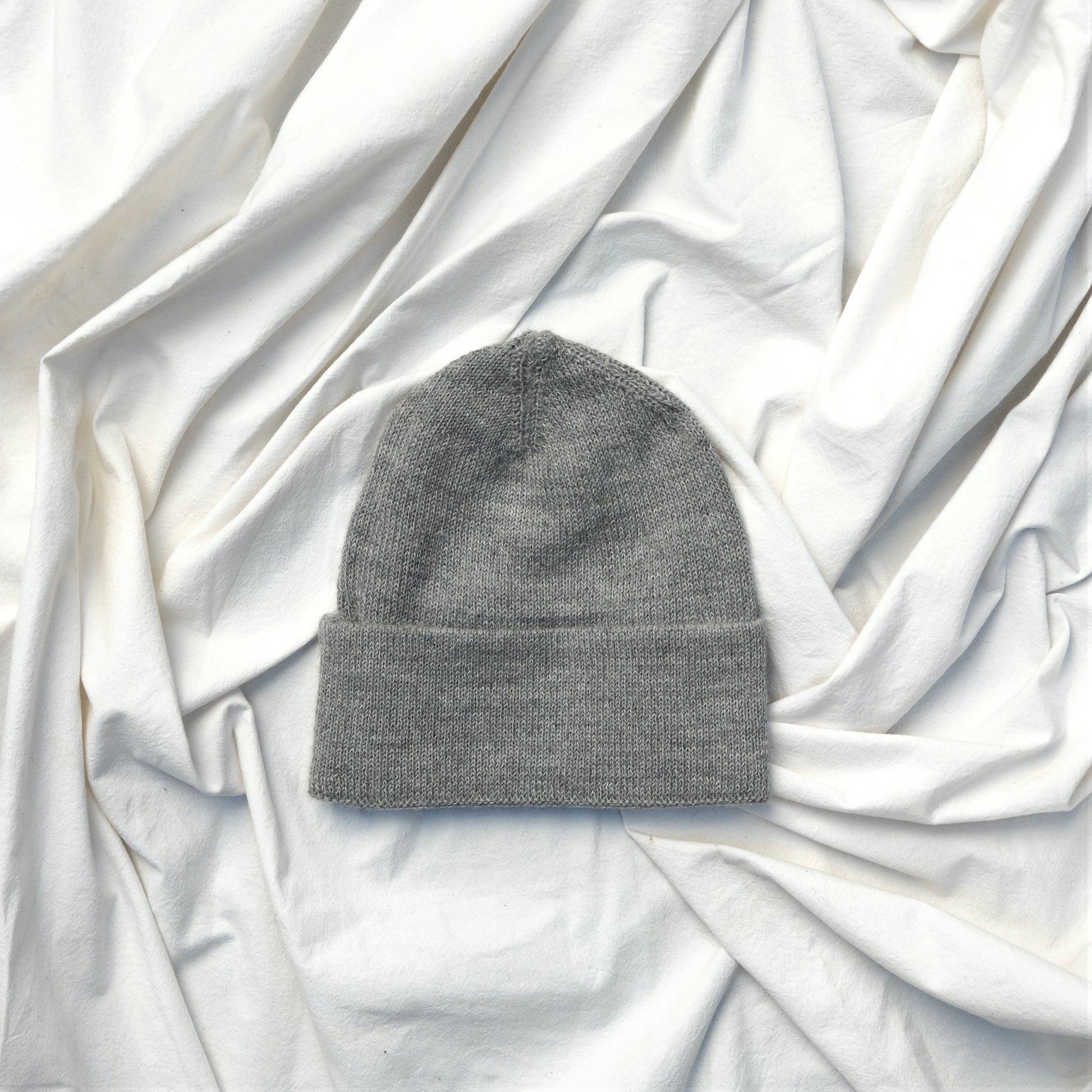 Light grey coloured alpaca wool slouchy beanie hat
