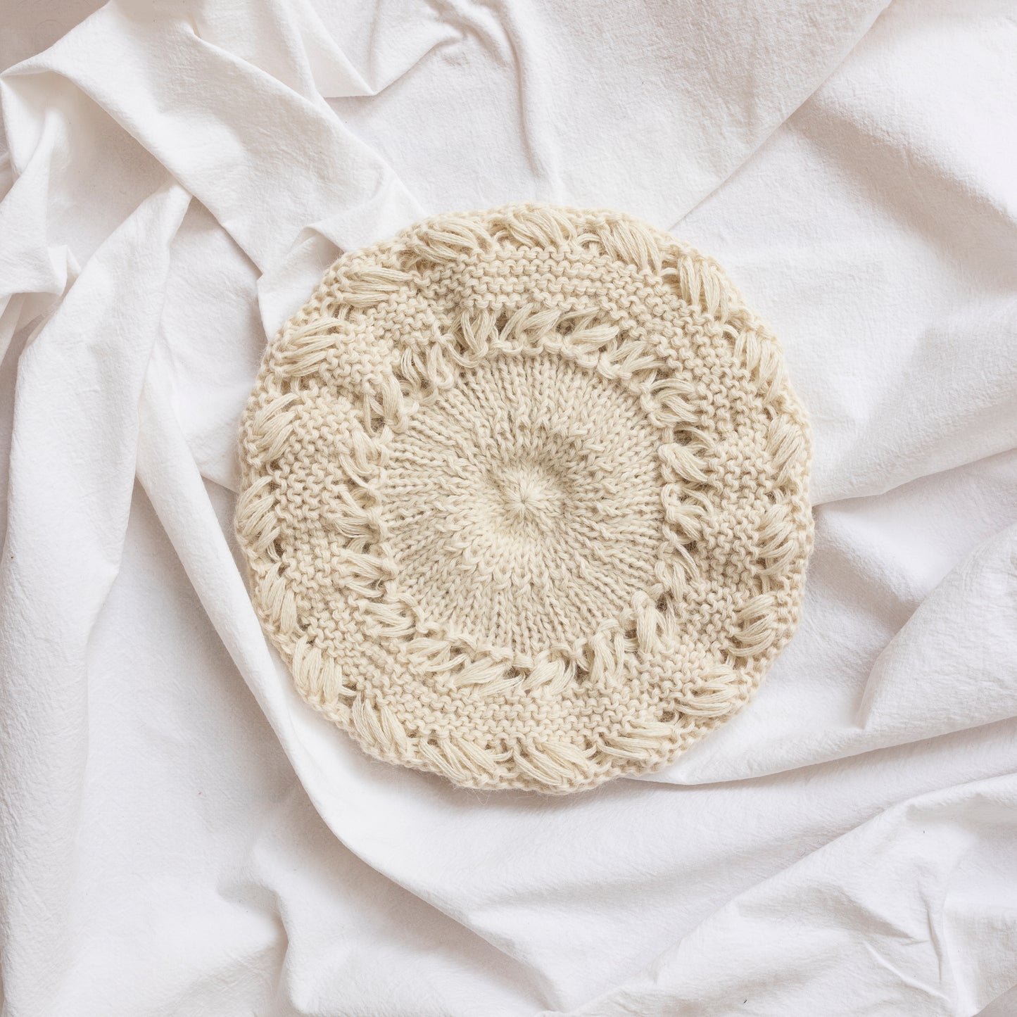 Natural coloured hand-knitted alpaca wool beret. Gorgeous, flattering and soft.