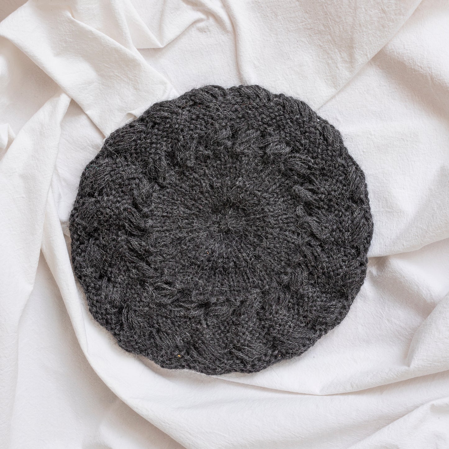Charcoal hand-knitted alpaca wool beret. Gorgeous, flattering and soft.