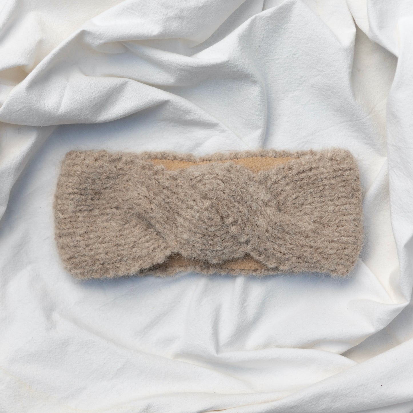 Hand-knitted,artisan, beige colour, soft alpaca wool headband